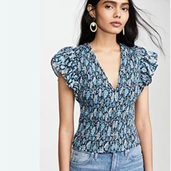 REBECCA TAYLOR Sleeveless Bette Fleur Top Womens Large Smocked V-neck Floral NEW - Picture 1 of 16